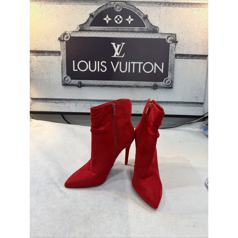 Jessica‎ Simpson Red Faux Suede Stiletto High Heel Ankle Boots Womens Sexy 9 New